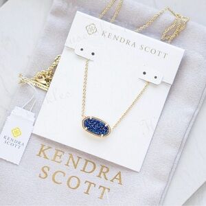 Kendra Scott Elisa Gold Short Pendant Necklace 15” w/2” extender in Blue Drusy